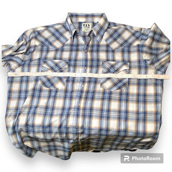 Ely Cattleman Pearl Snap Shirt Mens Med Long Sleeve Red White Plaid Western XL - Picture 4 of 7